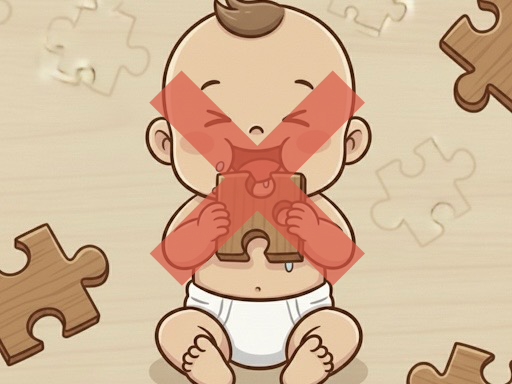 パズルを食べようとする乳児